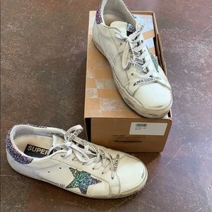 Golden goose superstar rainbow glitter sneakers